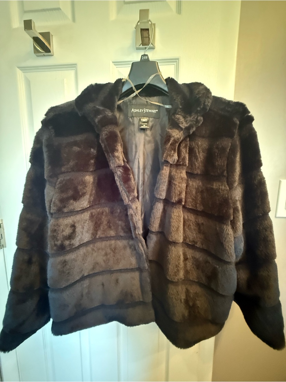 Ashley Stewart Faux Fur Jacket - Black Add your own belt for added flair